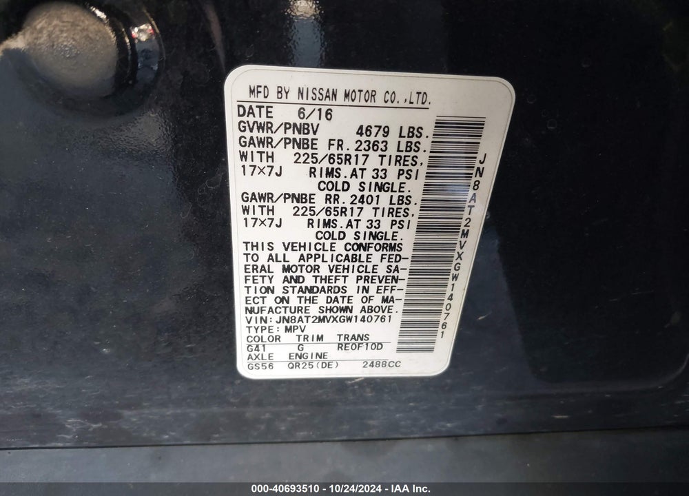 2016 NISSAN ROGUE S VIN: JN8AT2MVXGW140761