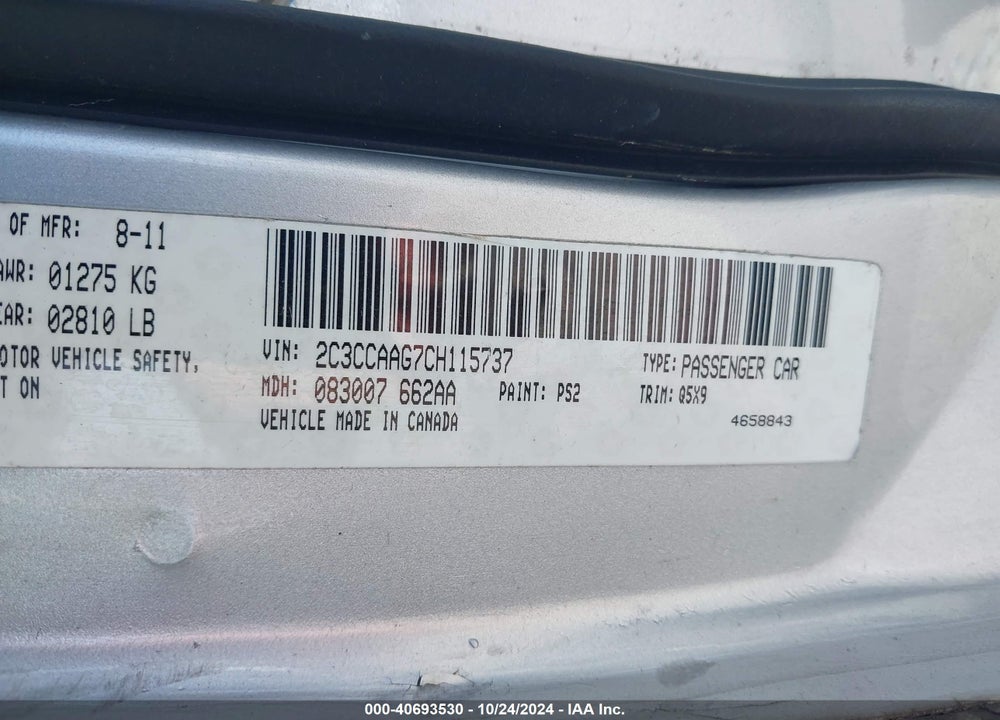 2012 CHRYSLER 300 VIN: 2C3CCAAG7CH115737