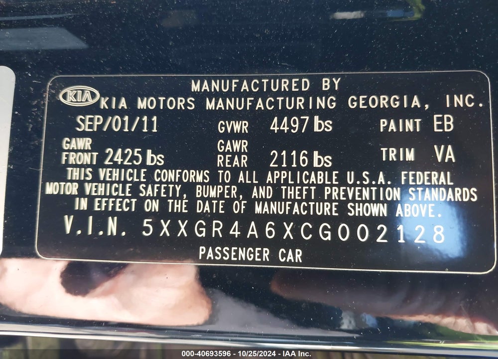 2012 KIA OPTIMA SX VIN: 5XXGR4A6XCG002128