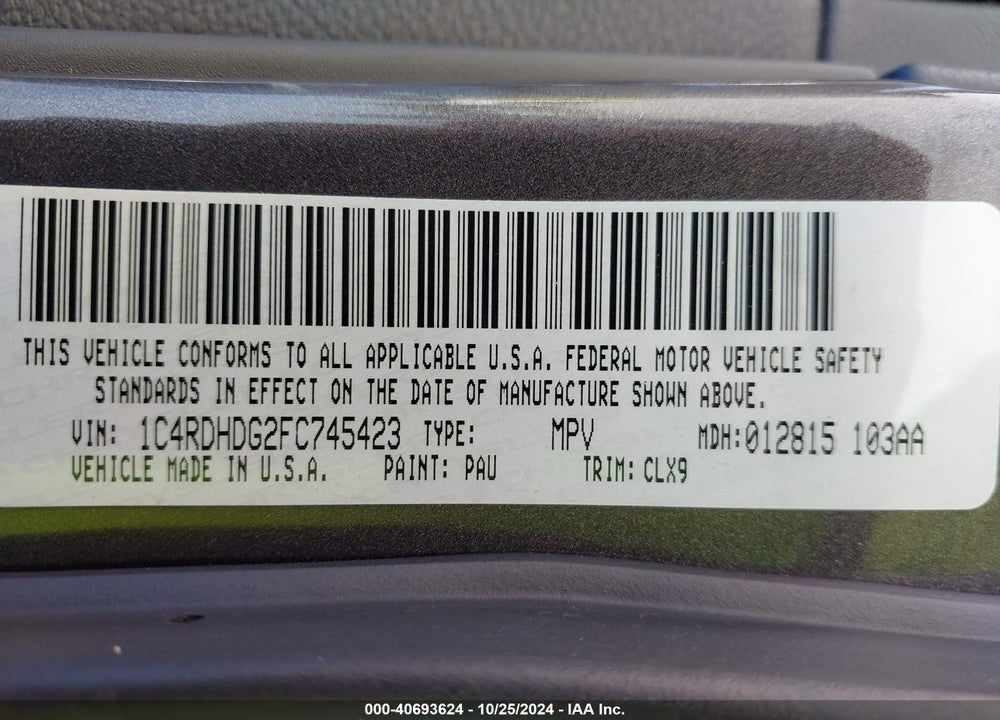 2015 DODGE DURANGO LIMITED VIN: 1C4RDHDG2FC745423