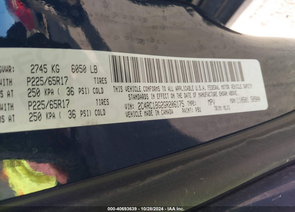 2016 CHRYSLER TOWN & COUNTRY TOURING VIN: 2C4RC1BG2GR206175