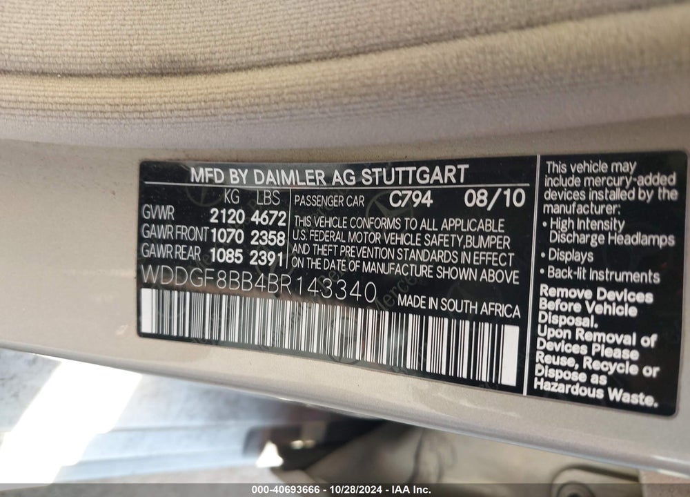 2011 MERCEDES-BENZ C 300 LUXURY 4MATIC/SPORT 4MATIC VIN: WDDGF8BB4BR143340