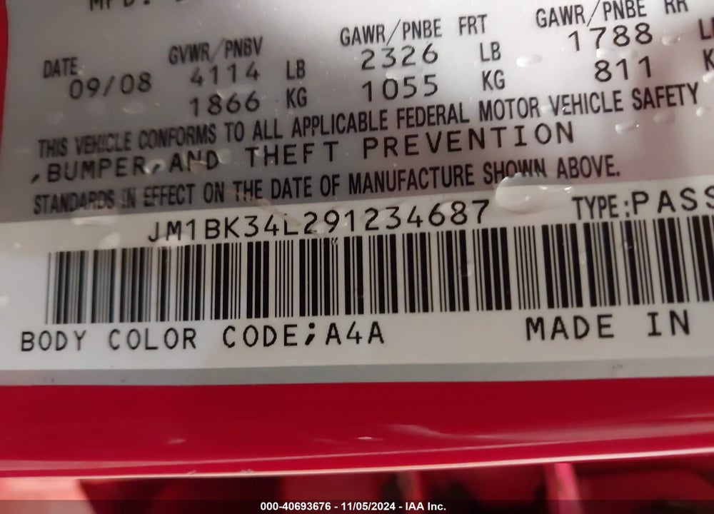 2009 MAZDA SPEED3 GRAND TOURING VIN: JM1BK34L291234687