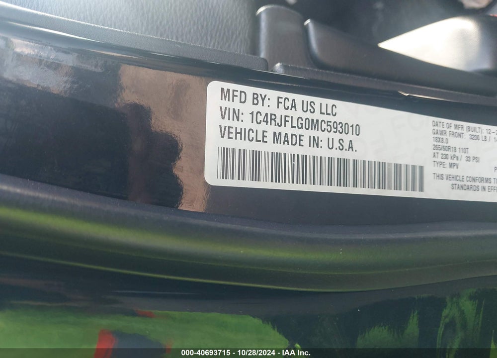 2021 JEEP GRAND CHEROKEE TRAILHAWK 4X4 VIN: 1C4RJFLG0MC593010
