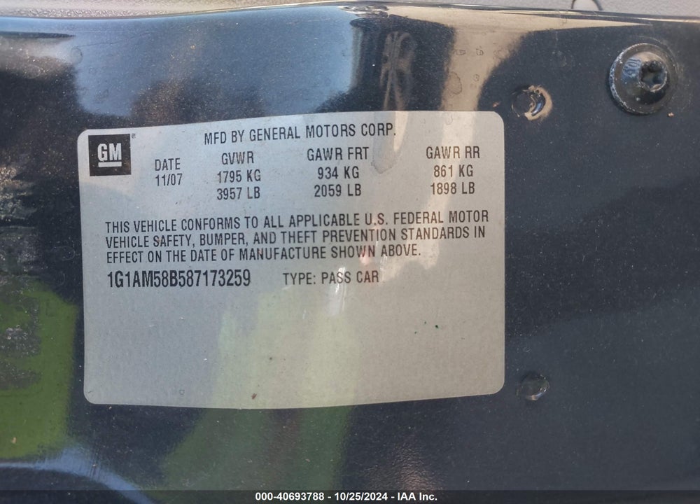 2008 CHEVROLET COBALT SPORT VIN: 1G1AM58B587173259