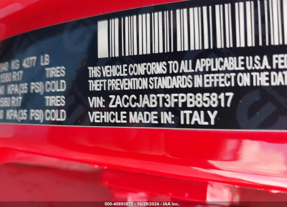 2015 JEEP RENEGADE LATITUDE VIN: ZACCJABT3FPB85817