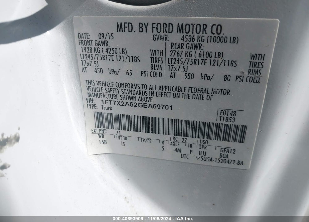 2016 FORD F-250 XL VIN: 1FT7X2A62GEA69701