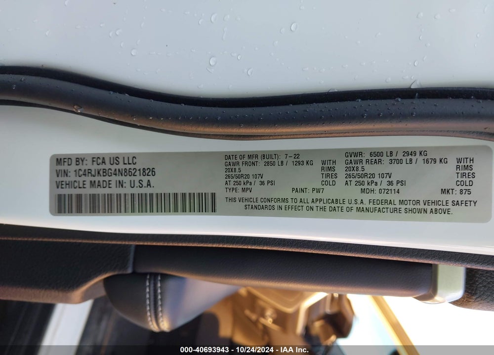 2022 JEEP GRAND CHEROKEE L LIMITED 4X4 VIN: 1C4RJKBG4N8621826