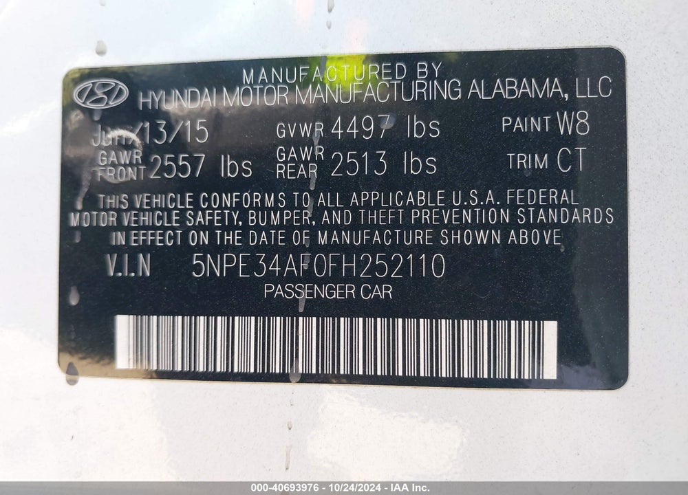 2015 HYUNDAI SONATA SPORT VIN: 5NPE34AF0FH252110