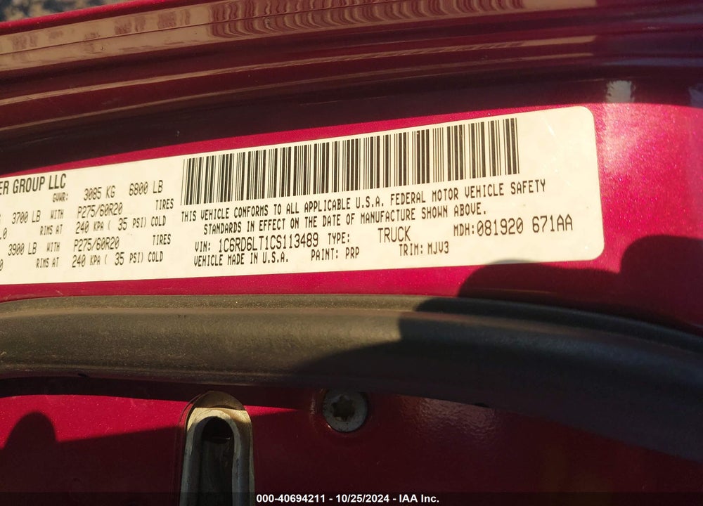 2012 RAM 1500 SLT VIN: 1C6RD6LT1CS113489