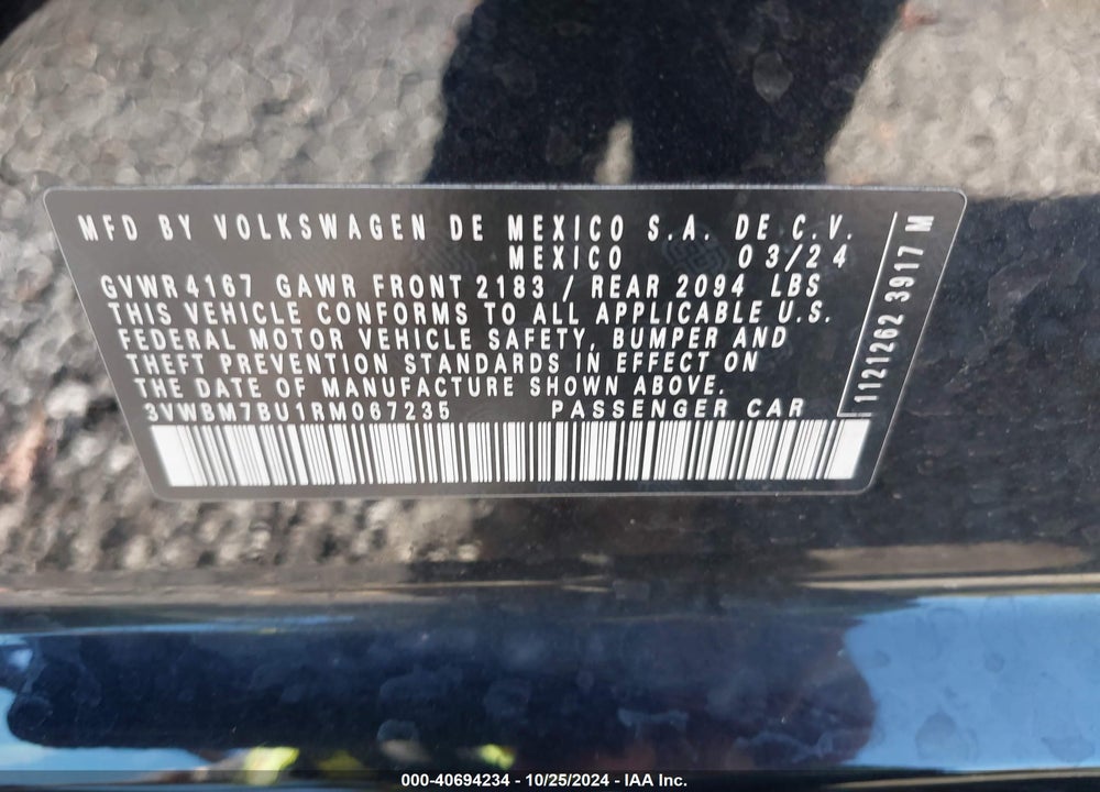 2024 VOLKSWAGEN JETTA 1.5T SPORT VIN: 3VWBM7BU1RM067235