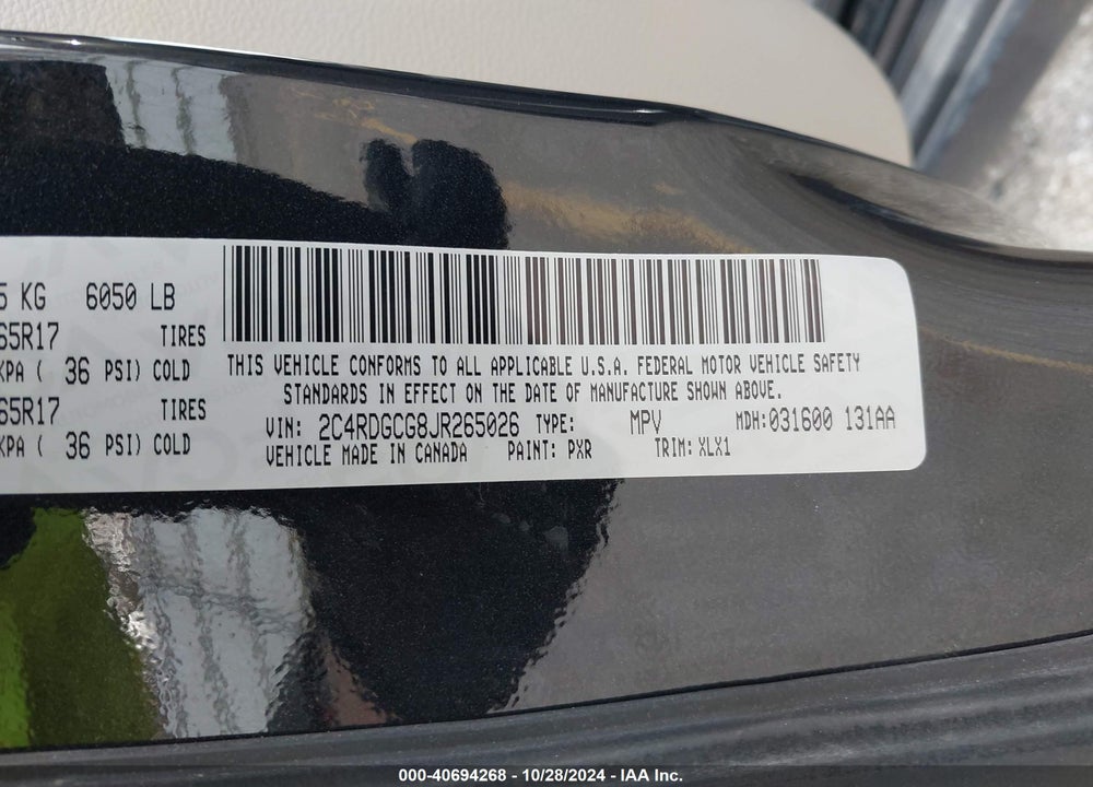 2018 DODGE GRAND CARAVAN SXT VIN: 2C4RDGCG8JR265026