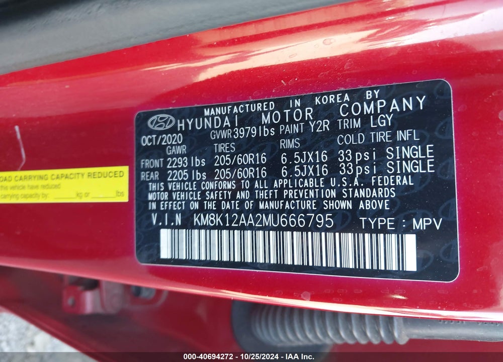 2021 HYUNDAI KONA SE VIN: KM8K12AA2MU666795