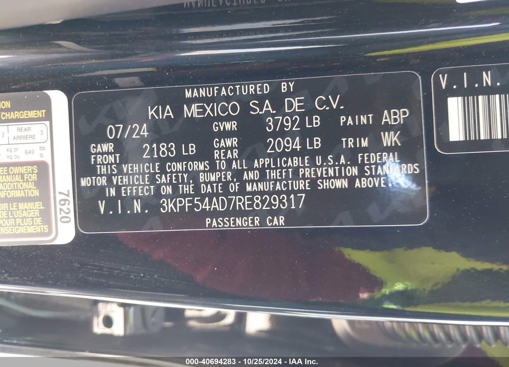 2024 KIA FORTE GT LINE VIN: 3KPF54AD7RE829317