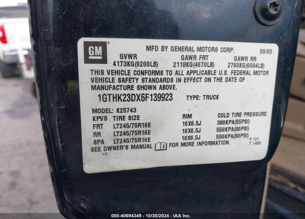 2006 GMC SIERRA 2500HD VIN: 1GTHK23DX6F139923
