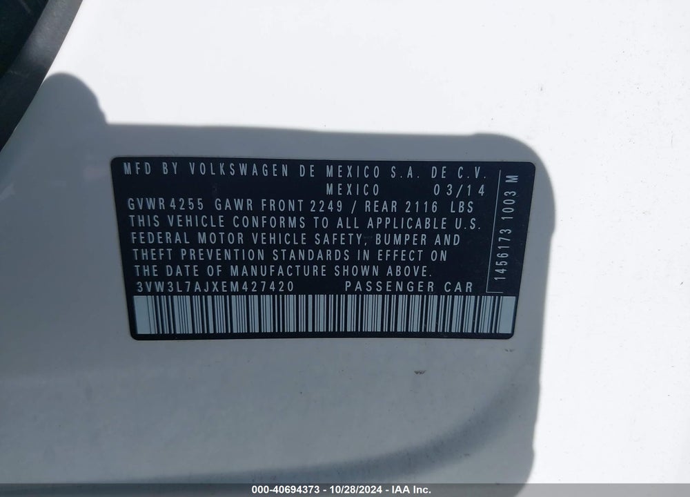 2014 VOLKSWAGEN JETTA 2.0L TDI VIN: 3VW3L7AJXEM427420