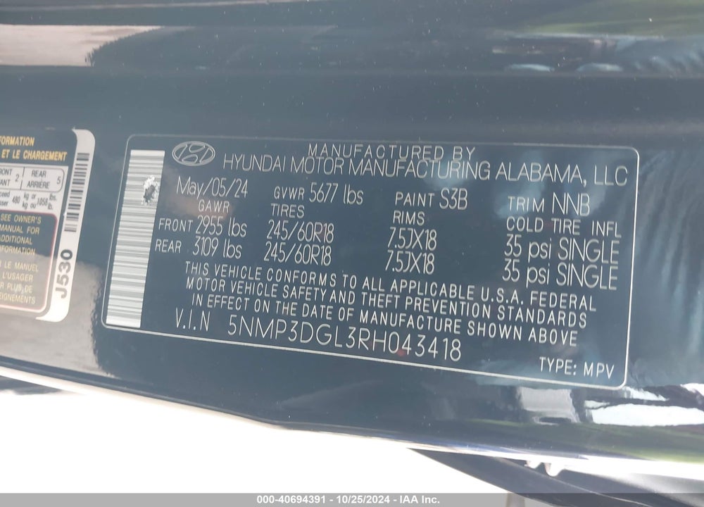 2024 HYUNDAI SANTA FE XRT VIN: 5NMP3DGL3RH043418