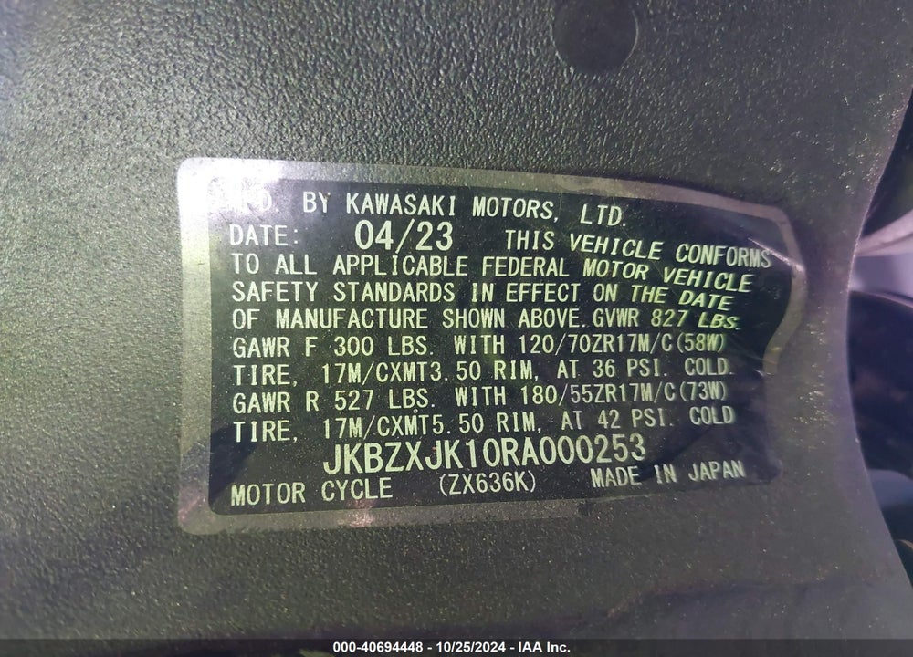 2024 KAWASAKI ZX636 K VIN: JKBZXJK10RA000253