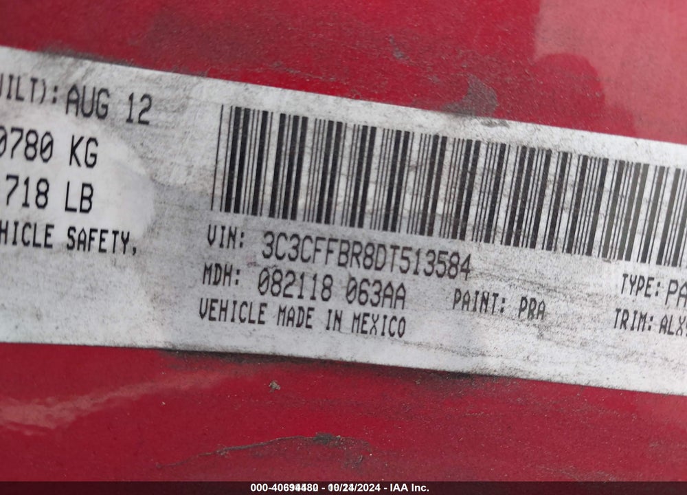 2013 FIAT 500 SPORT VIN: 3C3CFFBR8DT513584