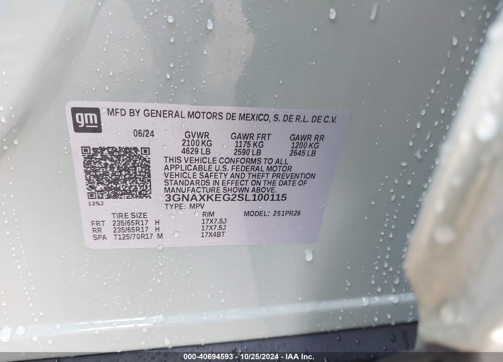 2025 CHEVROLET EQUINOX FWD ACTIV VIN: 3GNAXKEG2SL100115