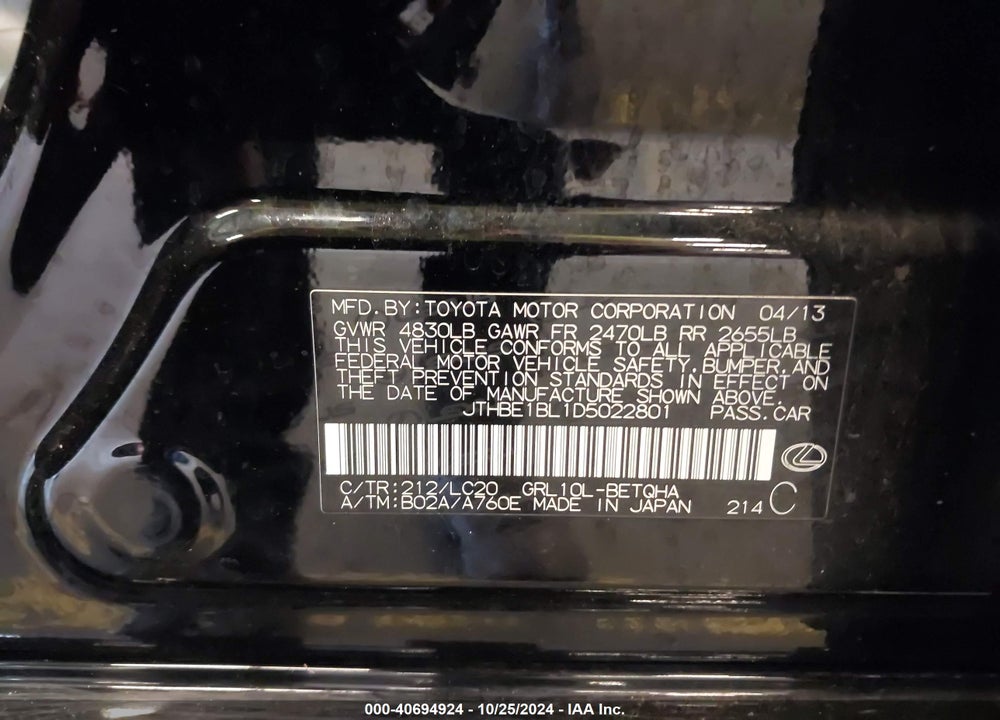 2013 LEXUS GS 350 VIN: JTHBE1BL1D5022801