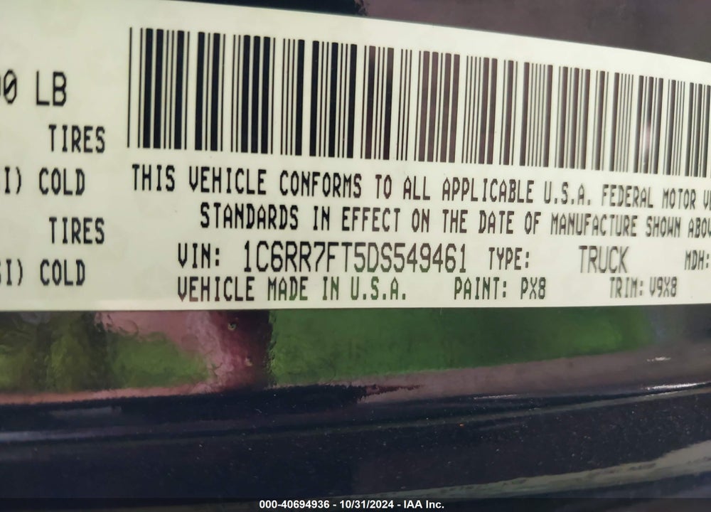 2013 RAM 1500 EXPRESS VIN: 1C6RR7FT5DS549461