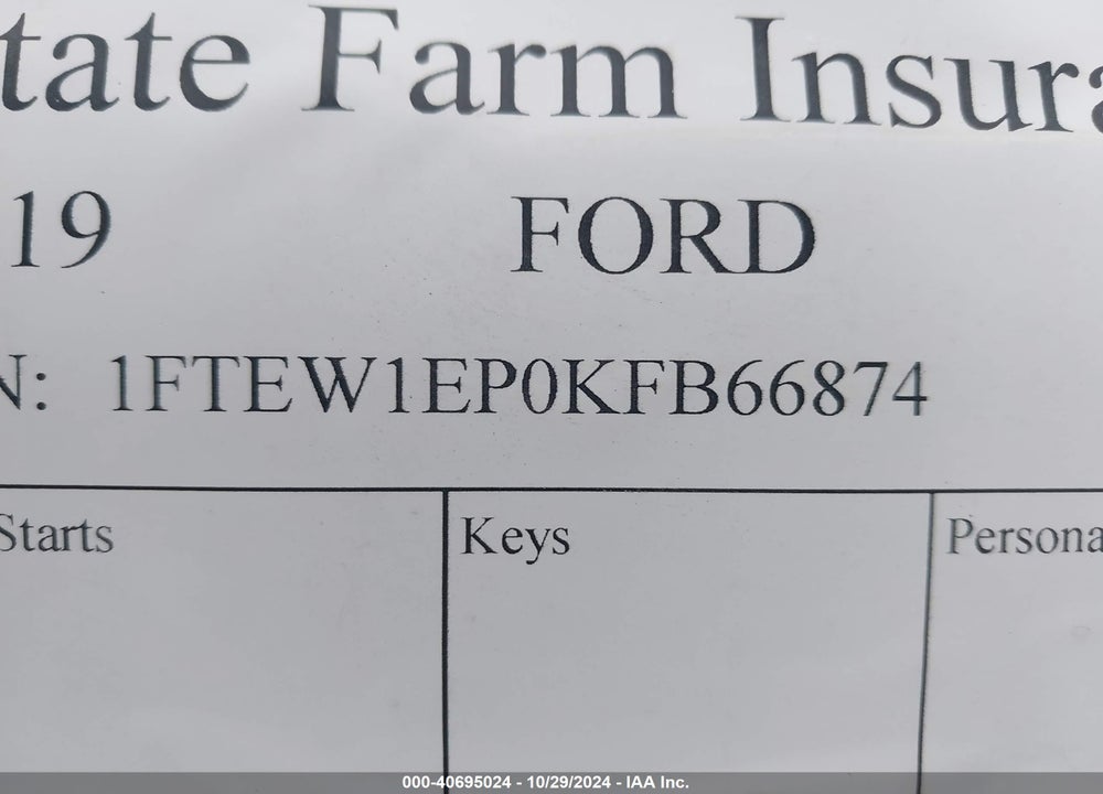 2019 FORD F150 VIN: 1FTEW1EP0KFB66874