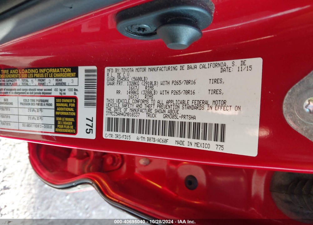 2016 TOYOTA TACOMA TRD OFF ROAD VIN: 3TMCZ5AN4GM010337