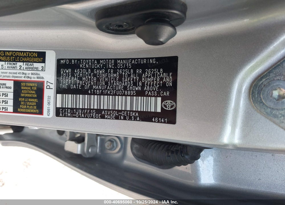 2015 TOYOTA CAMRY SE VIN: 4T1BF1FK2FU078895