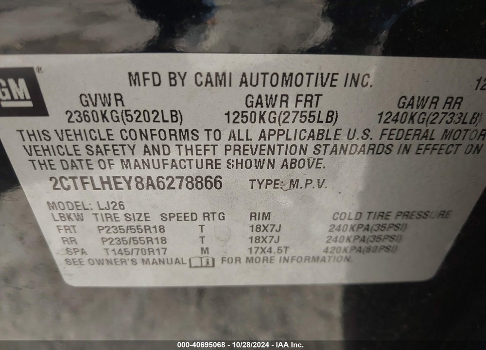 2010 GMC TERRAIN SLT-2 VIN: 2CTFLHEY8A6278866
