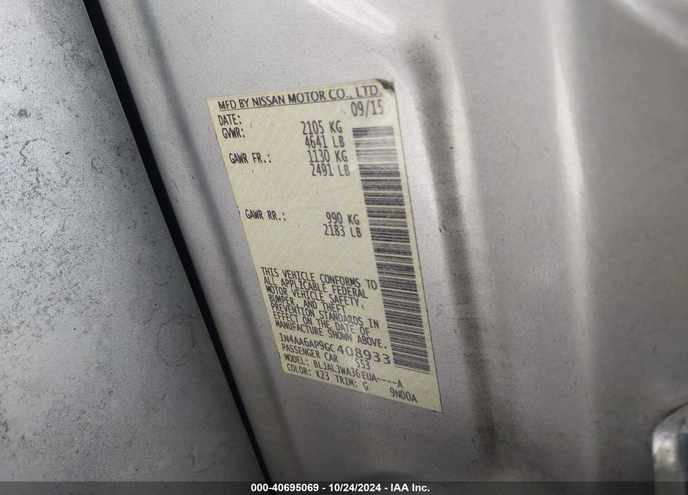 2016 NISSAN MAXIMA 3.5 SV VIN: 1N4AA6AP9GC408933
