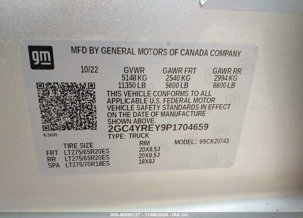 2023 CHEVROLET SILVERADO 2500HD 4WD STANDARD BED HIGH COUNTRY VIN: 2GC4YREY9P1704659
