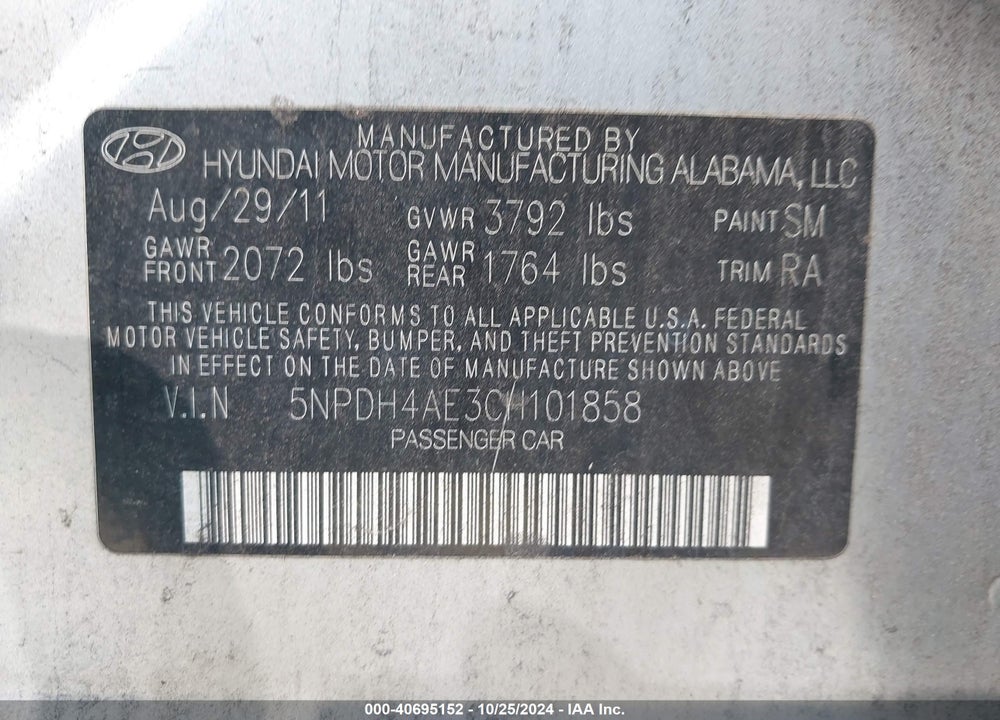 2012 HYUNDAI ELANTRA GLS VIN: 5NPDH4AE3CH101858