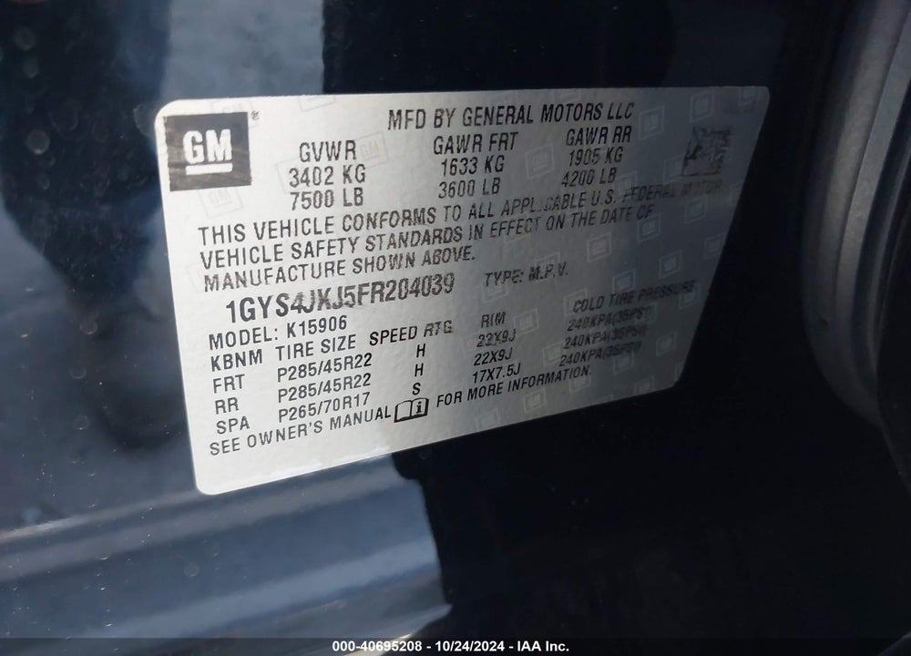 2015 CADILLAC ESCALADE ESV PREMIUM VIN: 1GYS4JKJ5FR204039