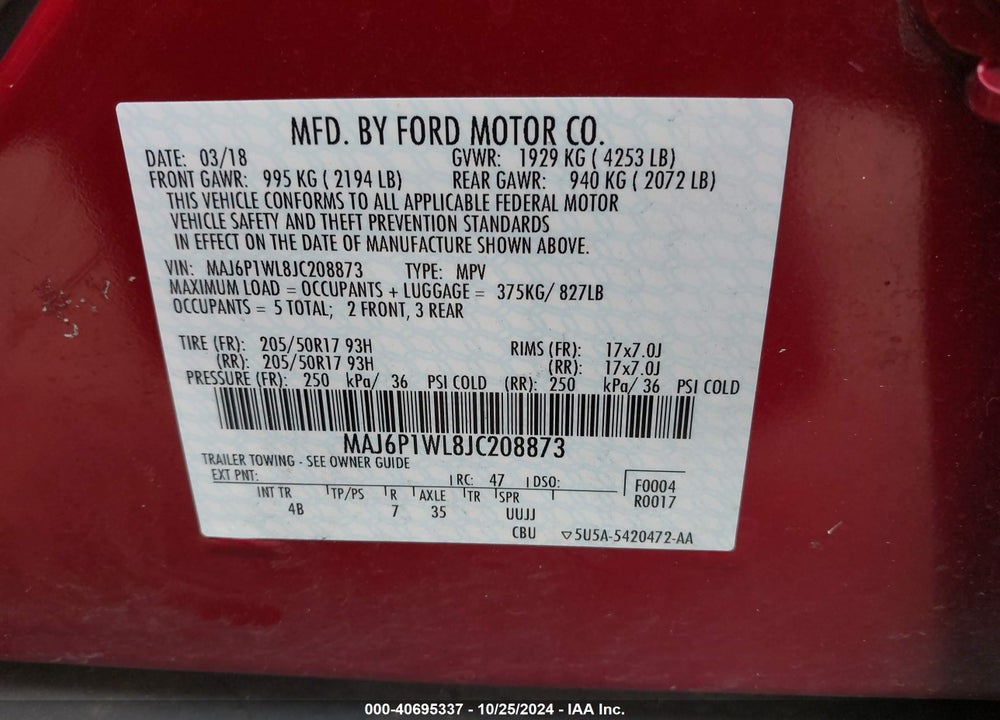 2018 FORD ECOSPORT TITANIUM VIN: MAJ6P1WL8JC208873