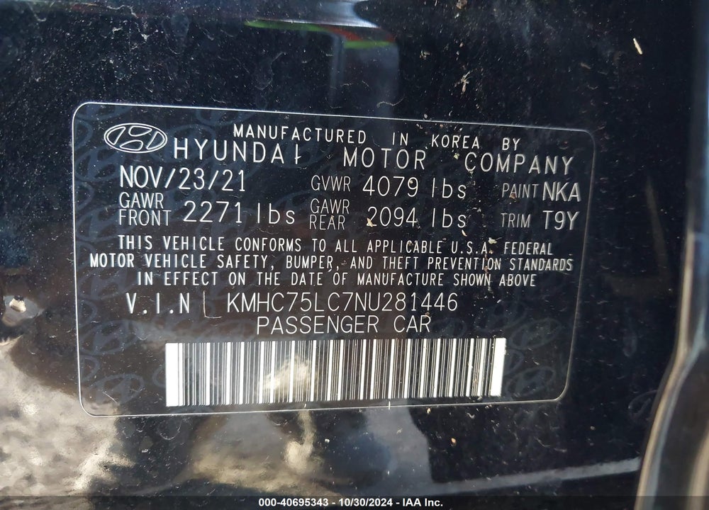 2022 HYUNDAI IONIQ HYBRID SE VIN: KMHC75LC7NU281446