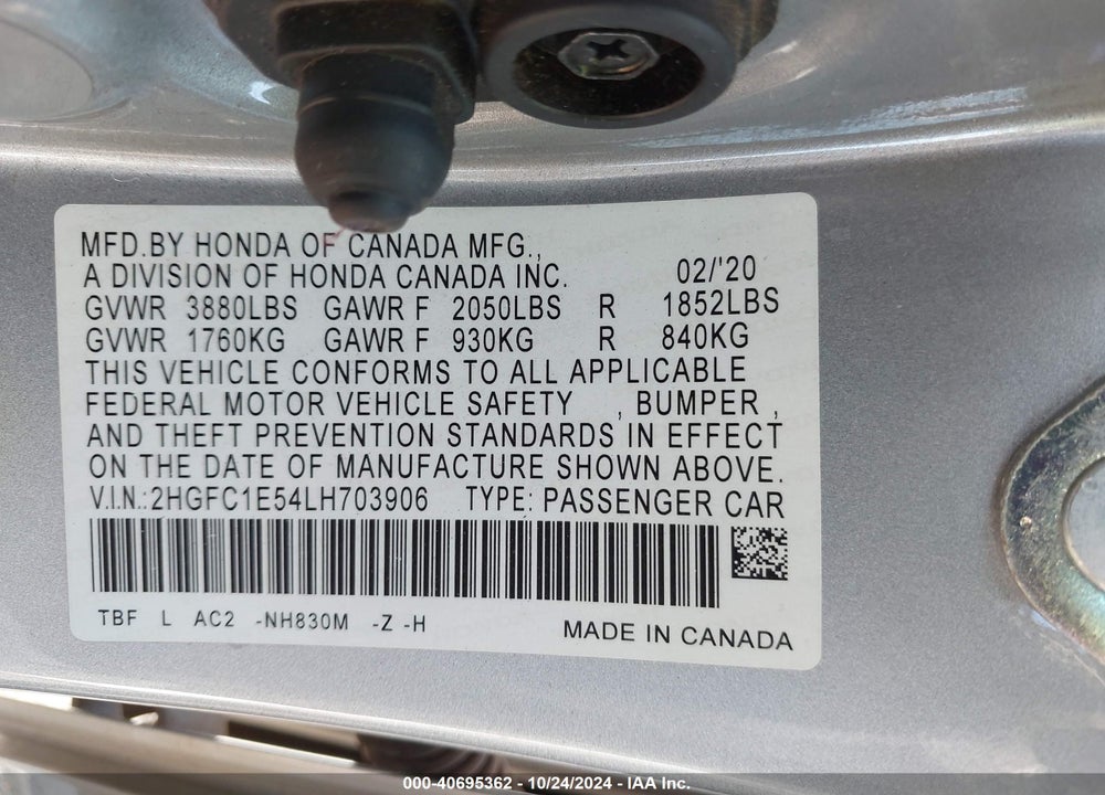 2020 HONDA CIVIC SI VIN: 2HGFC1E54LH703906