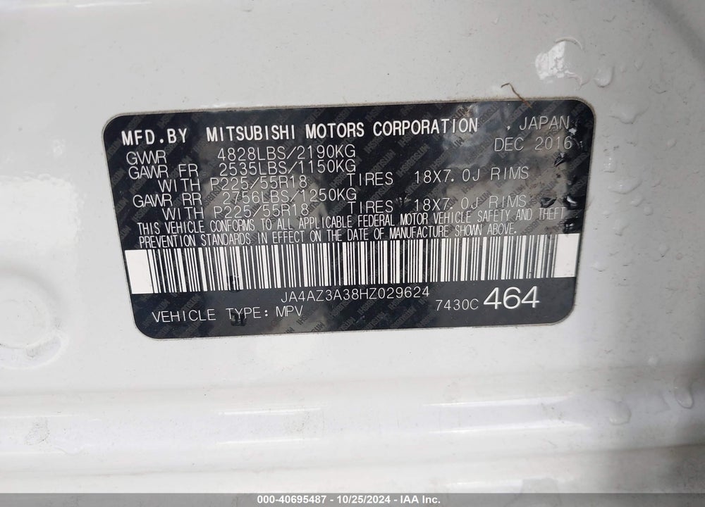 2017 MITSUBISHI OUTLANDER SEL VIN: JA4AZ3A38HZ029624
