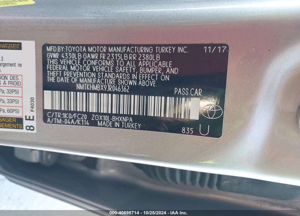 2018 TOYOTA C-HR XLE VIN: NMTKHMBX9JR046362