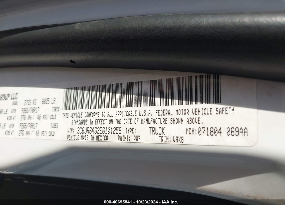 2014 RAM 1500 TRADESMAN VIN: 3C6JR6AG3EG101259