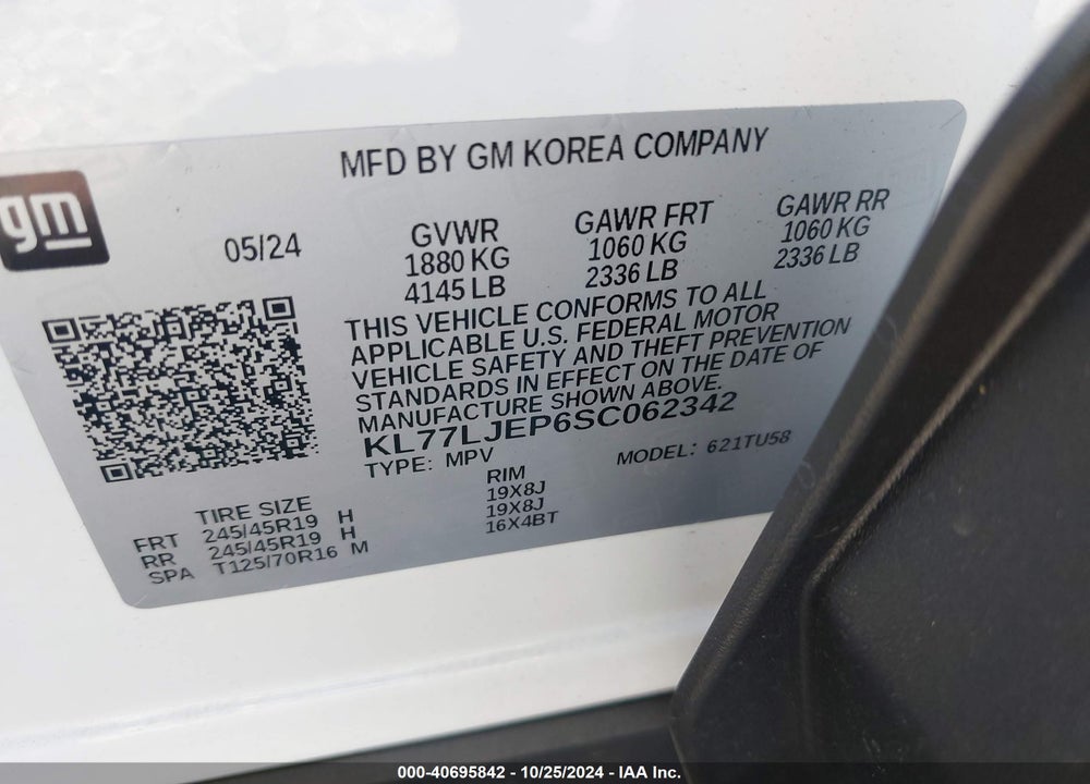 2025 CHEVROLET TRAX FWD 2RS VIN: KL77LJEP6SC062342