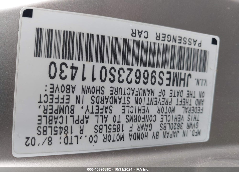 2003 HONDA CIVIC HYBRID VIN: JHMES96623S011430
