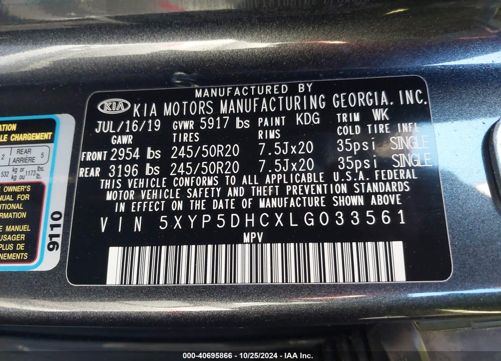 2020 KIA TELLURIDE SX VIN: 5XYP5DHCXLG033561