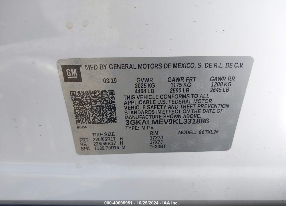 2019 GMC TERRAIN SLE VIN: 3GKALMEV9KL331886