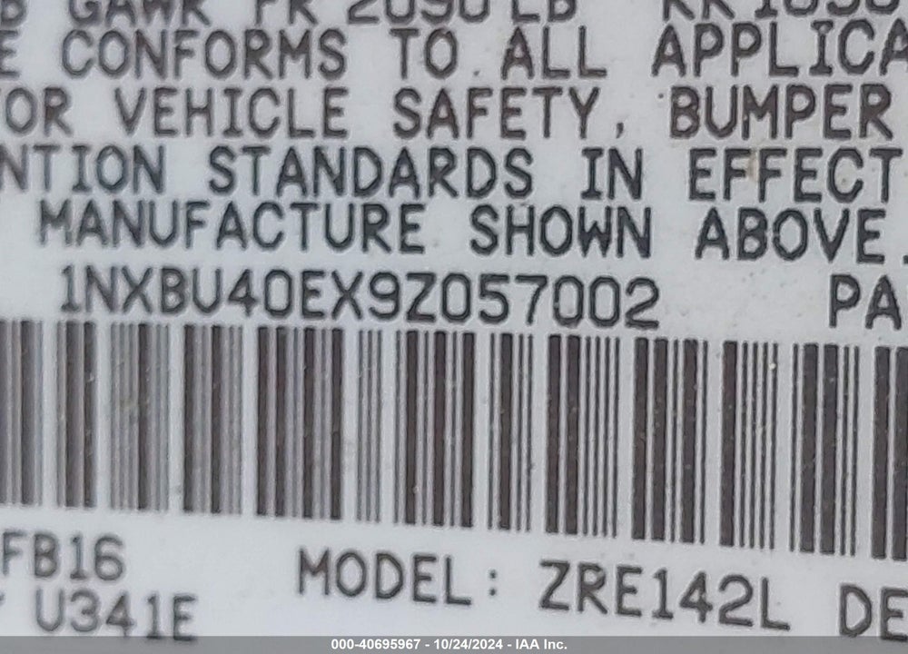2009 TOYOTA COROLLA LE VIN: 1NXBU40EX9Z057002