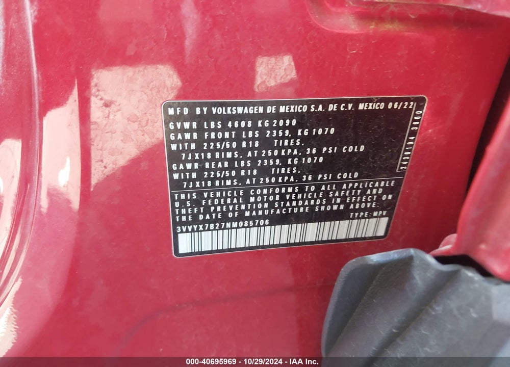 2022 VOLKSWAGEN TAOS 1.5T SE VIN: 3VVYX7B27NM085706