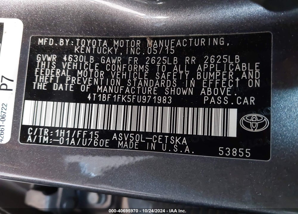 2015 TOYOTA CAMRY SE VIN: 4T1BF1FK5FU971983