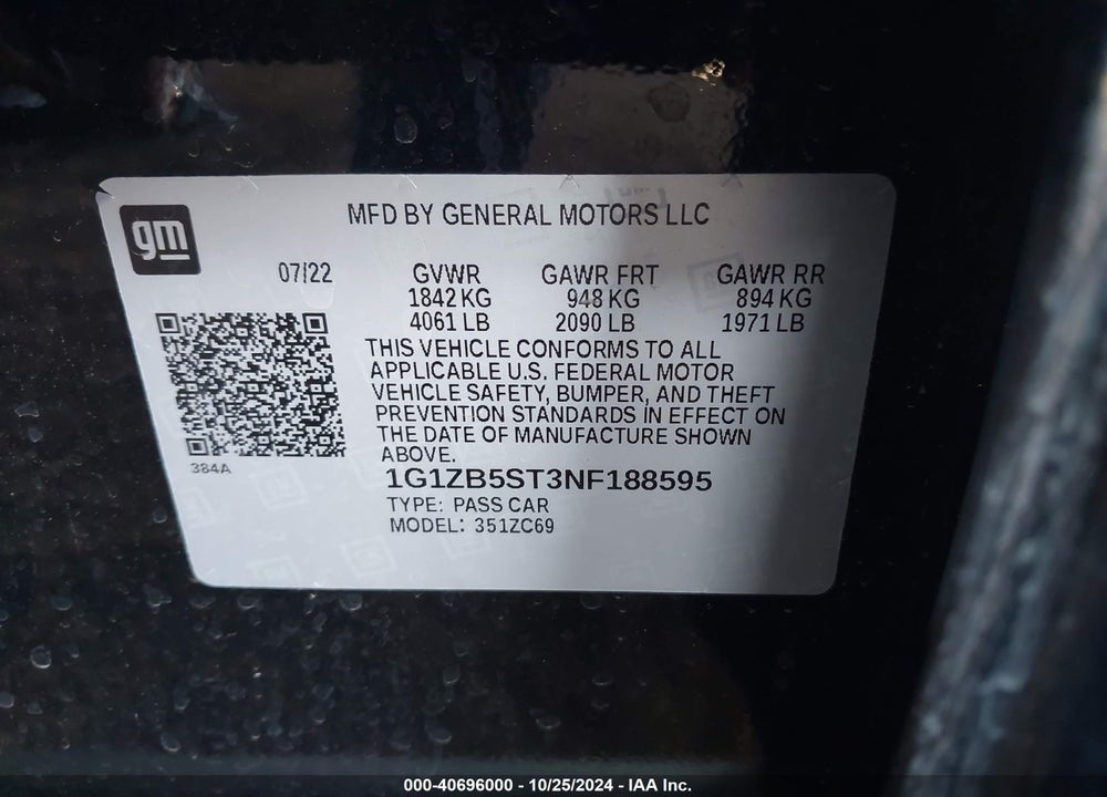 2022 CHEVROLET MALIBU FWD LS VIN: 1G1ZB5ST3NF188595
