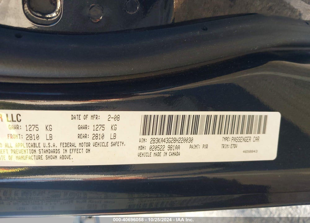 2008 DODGE CHARGER VIN: 2B3KA43G28H220030