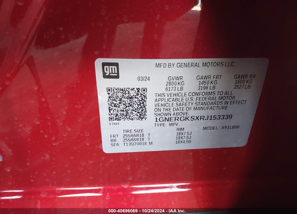 2024 CHEVROLET TRAVERSE FWD LT VIN: 1GNERGKSXRJ153339